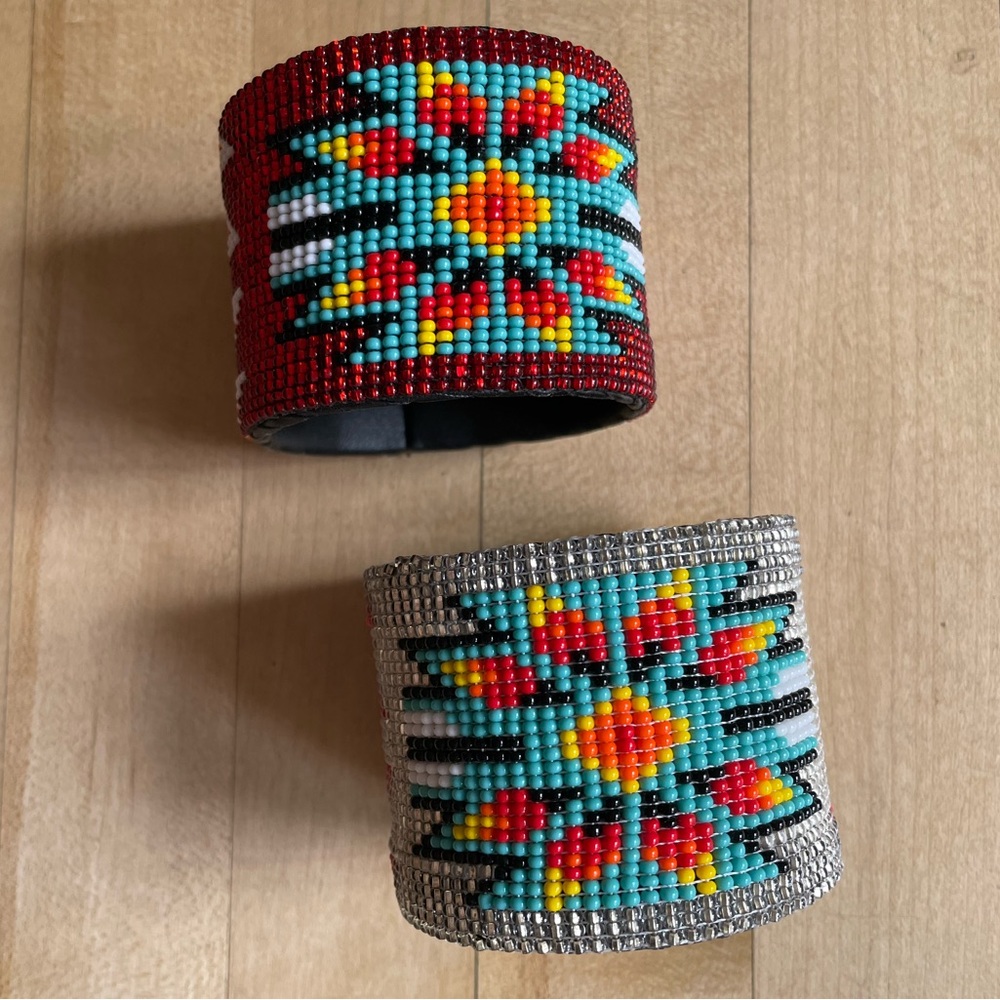 Pair of beaded cuff bracelets